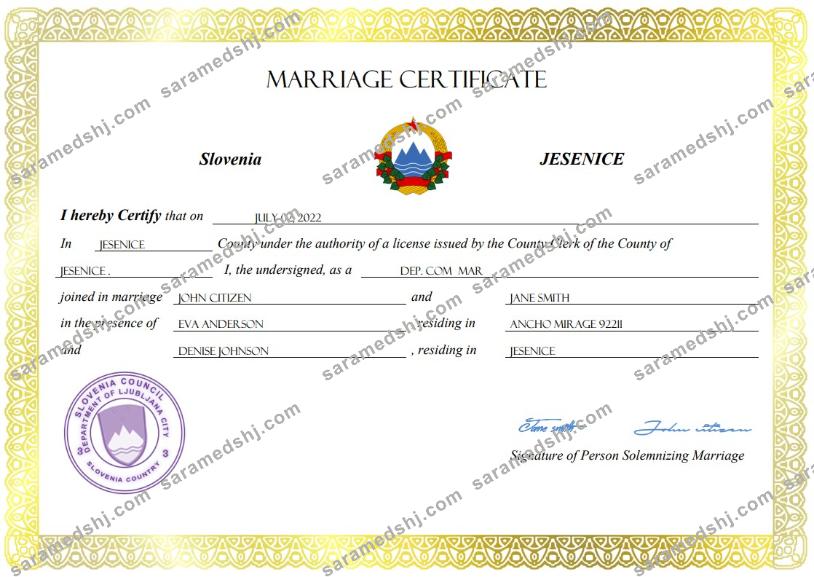 Slovenia marriage certificate Word and PDF template